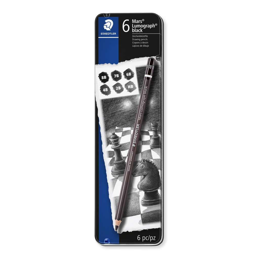 Ołówek STAEDTLER Mars Lumograph czarny, metalowy, 6 sztuk Zdjęcie produktu 