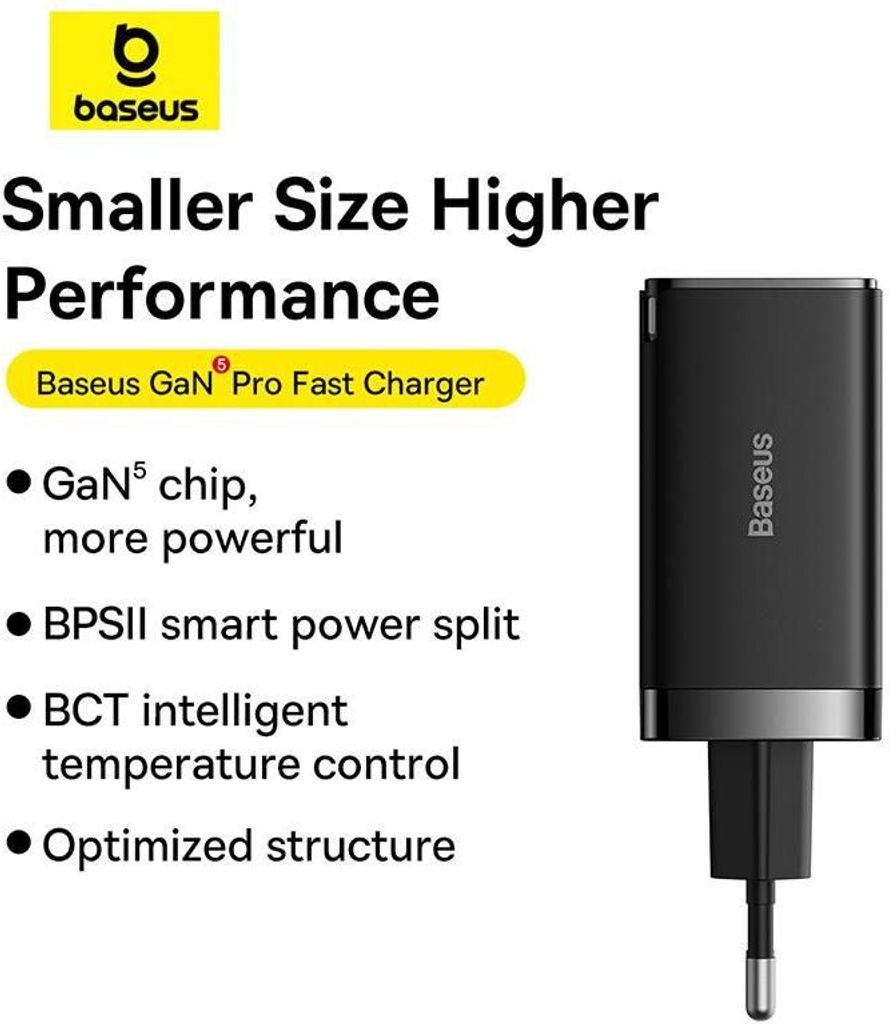 Wandladegerät Baseus GaN5 Pro 2xUSB-C + USB, 65W (schwarz) Produktbild 16