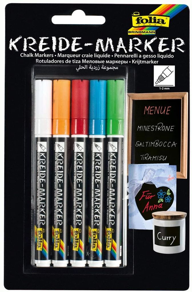 folia 390509 - Kreidemarker 5er Set, 5 Farben sortiert, Produktbild 