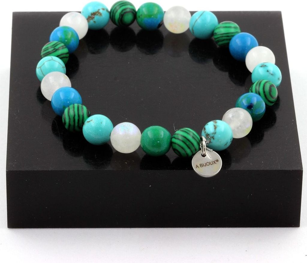 Mondstein + Türkis + Chrysokoll + Malachit Perlenarmband 8 mm