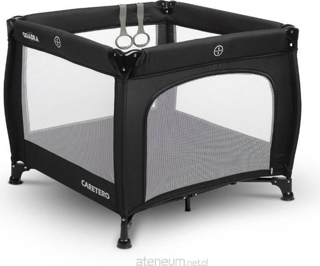 A black playpen on a white background.