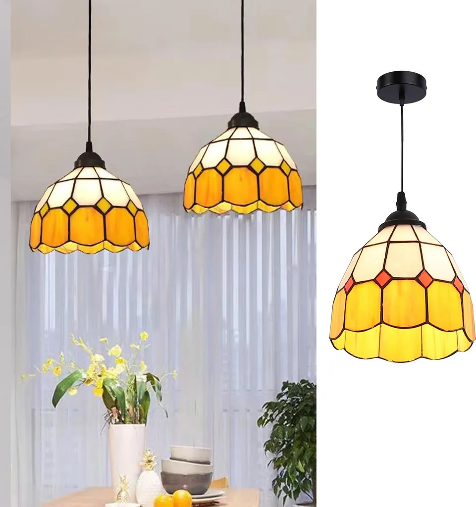 Suspension LIVIA Jaune pour Cuisine et Salon - Design Tiffany Ø20cm