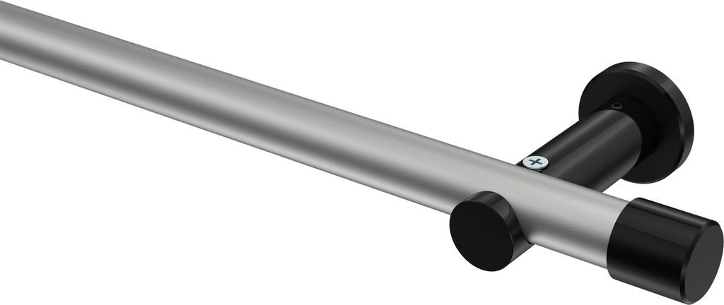 Interdeco Gardinenstange / Vorhangstange Silbergrau / Schwarz, Typ Platon Santo (Kappe) ohne Ringe, 20 mm Ø 1-läufig, 480 cm