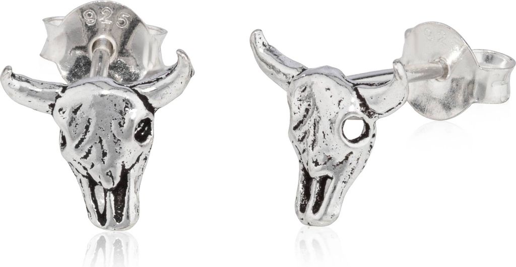Paar Büffel Ohrstecker 925 Silber Oxidiert 9mm Gothic Ohrringe Keltisch Talisman