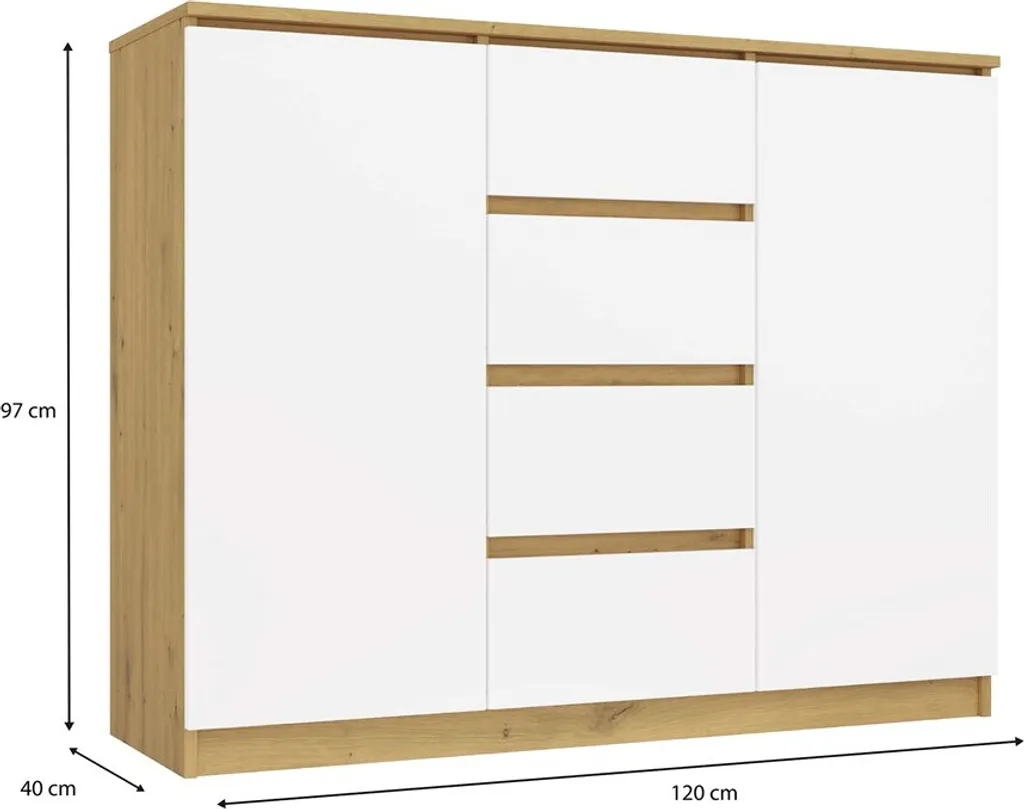 Commode large ELBE chêne artisanal et blanc pour chambre moderne - 11