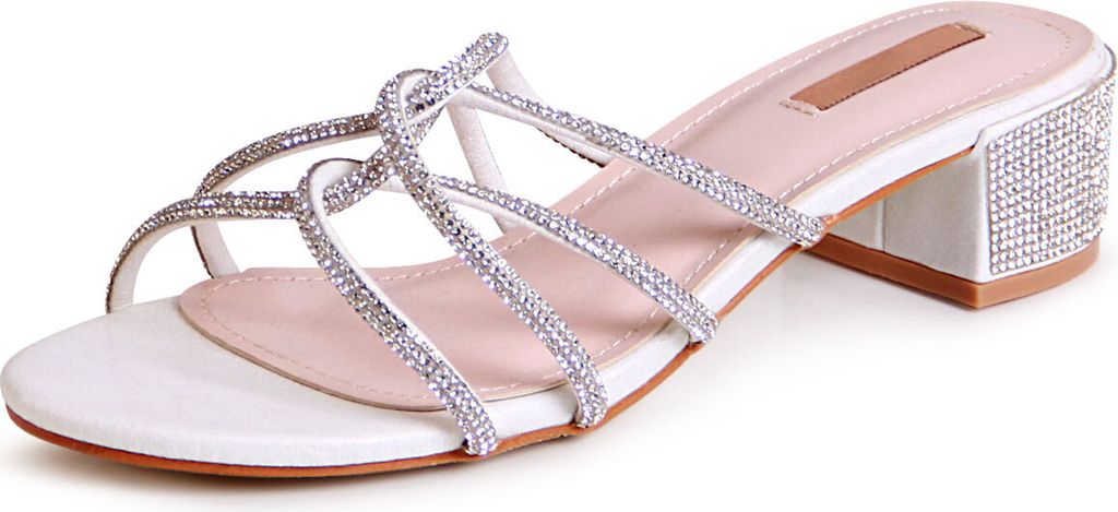 topschuhe24 2105 Damen Sandaletten Pantoletten Glitzer, Farbe:Weiß, Größe:37 EU