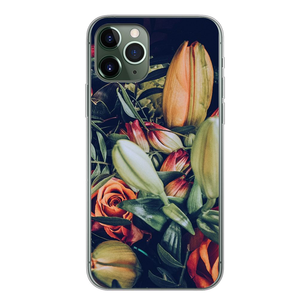 MuchoWow Handyhülle Schutzhülle Hülle für iPhone 11 Pro Blumenstrauß - Stilleben - Blumen - Pflanzen - Rot Silikon Softcase Handy Hülle - H...