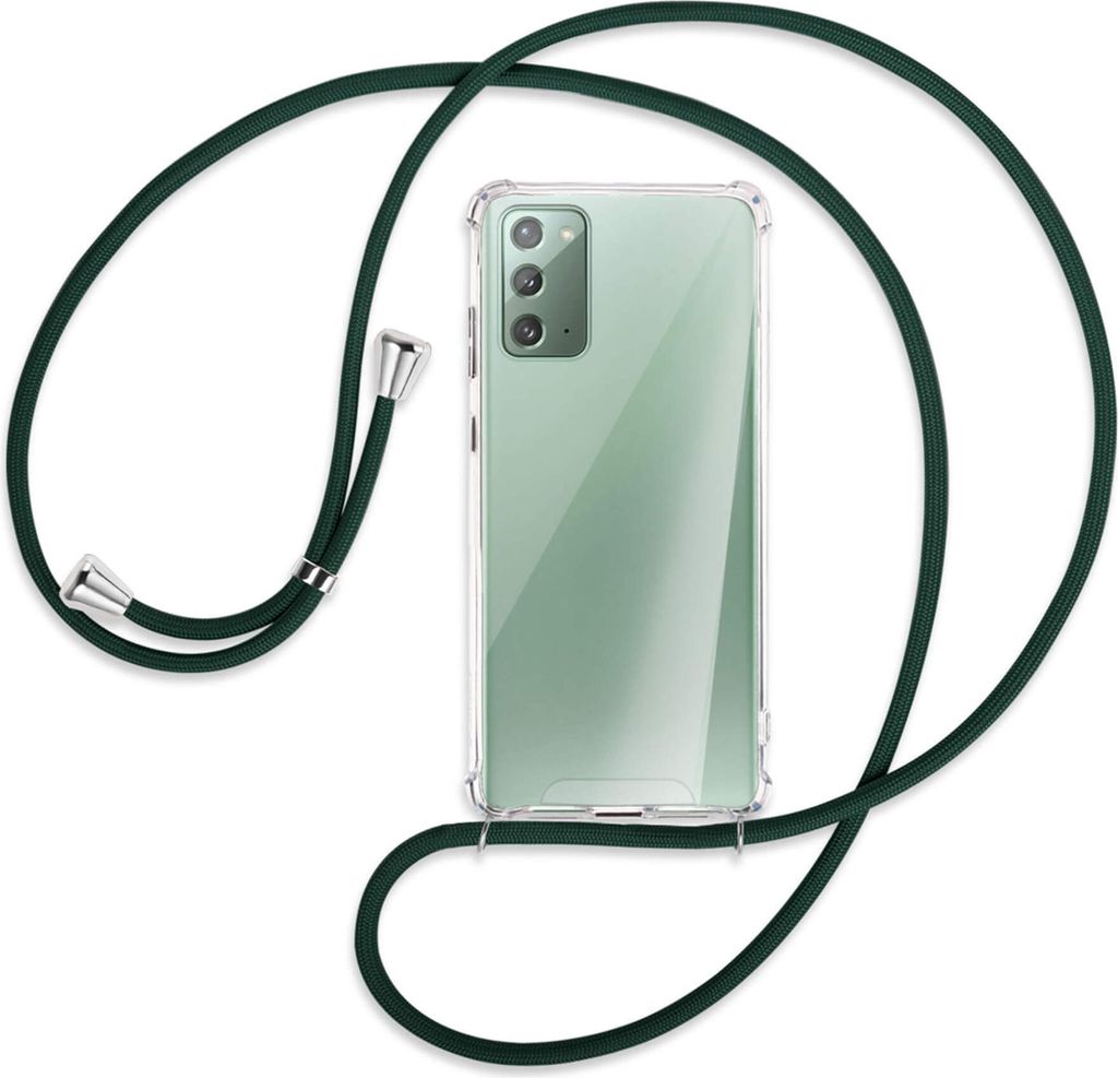 Handykette Backcover-Schutzhülle mit Band (Metall silberfarben) für Samsung Galaxy Note20 4G/5G (N980,N981) - dunkelgrün