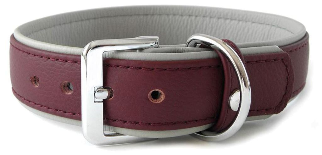 Das Lederband Hundehalsband Amsterdam merlot/grey, Länge: 35 cm / Breite: 25 mm