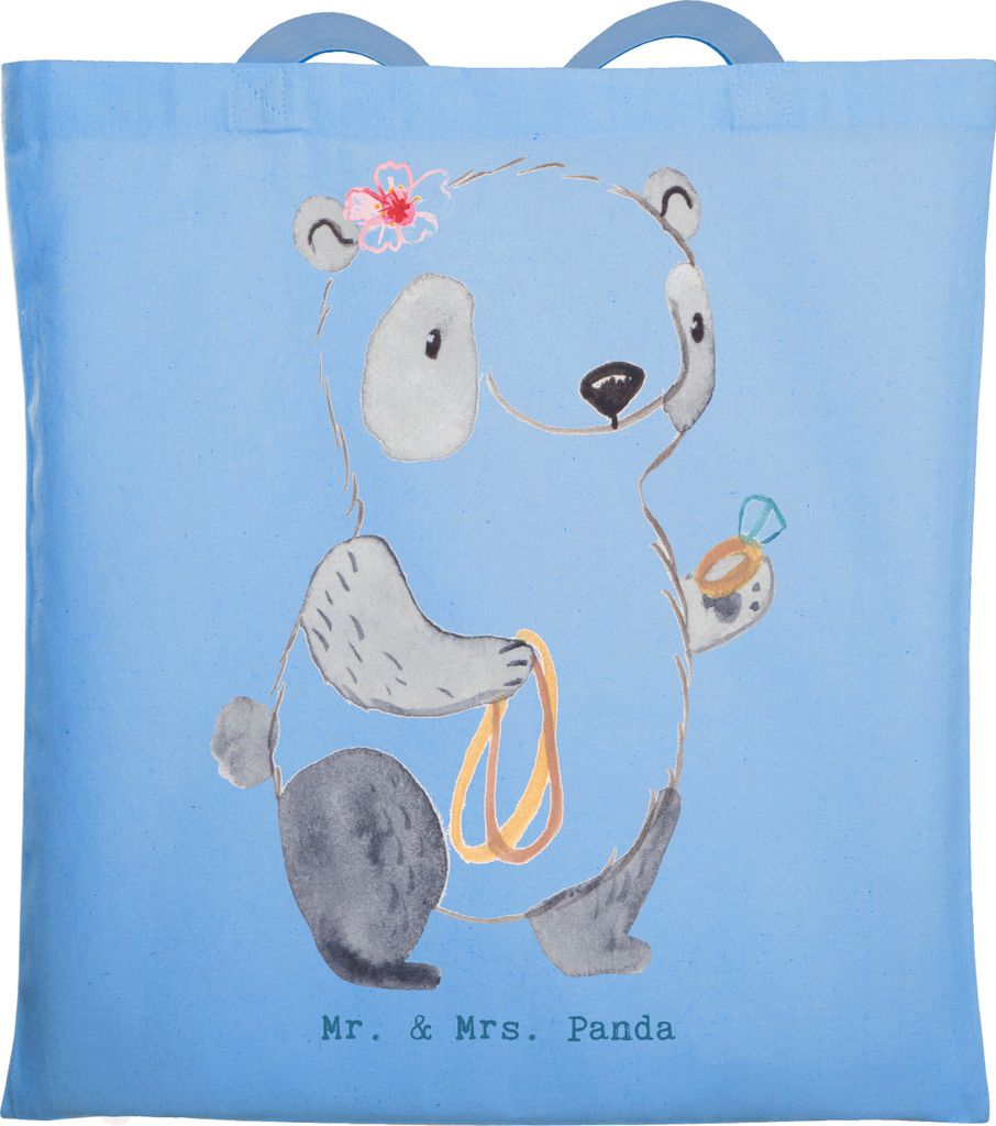 Mr. & Mrs. Panda Shopping Tasche Juwelierin Herz - Sky Blue - Geschenk, Schmuckgeschäft, Eröffnung, Stoffbeutel, dokumententasche, Goldschmuck, T...