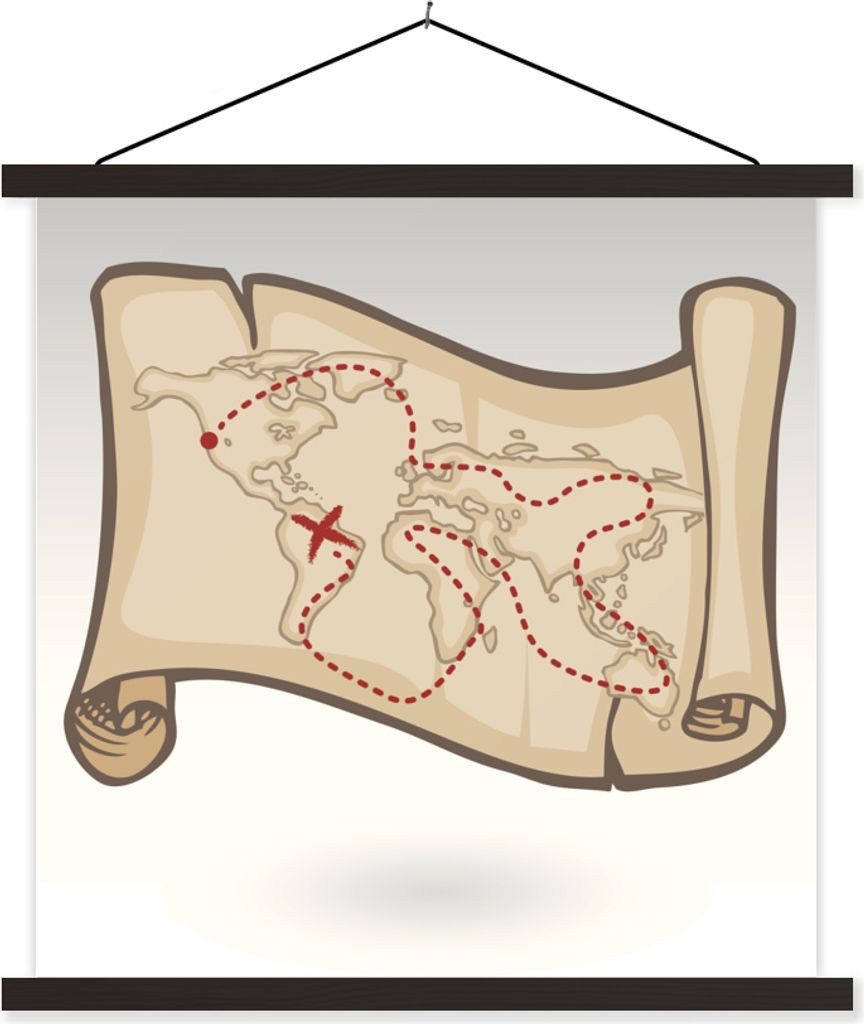 MuchoWow Textilposter Eine Illustration einer Piratenweltkarte 120x120 cm mit schwarzem Rahmen - Aufhängungsset