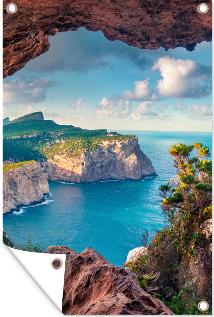 MuchoWow 80x120 cm Outdoor-Poster Gartendeko Sichtschutz Garten Poster für den Garten Höhle - Natur - Meer - Landschaft