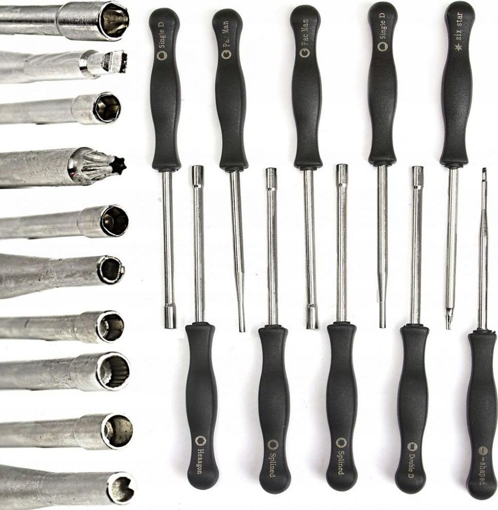 A set of 10 carburetor adjustment tools, including screwdrivers and socket wrenches, laid out on a white background.