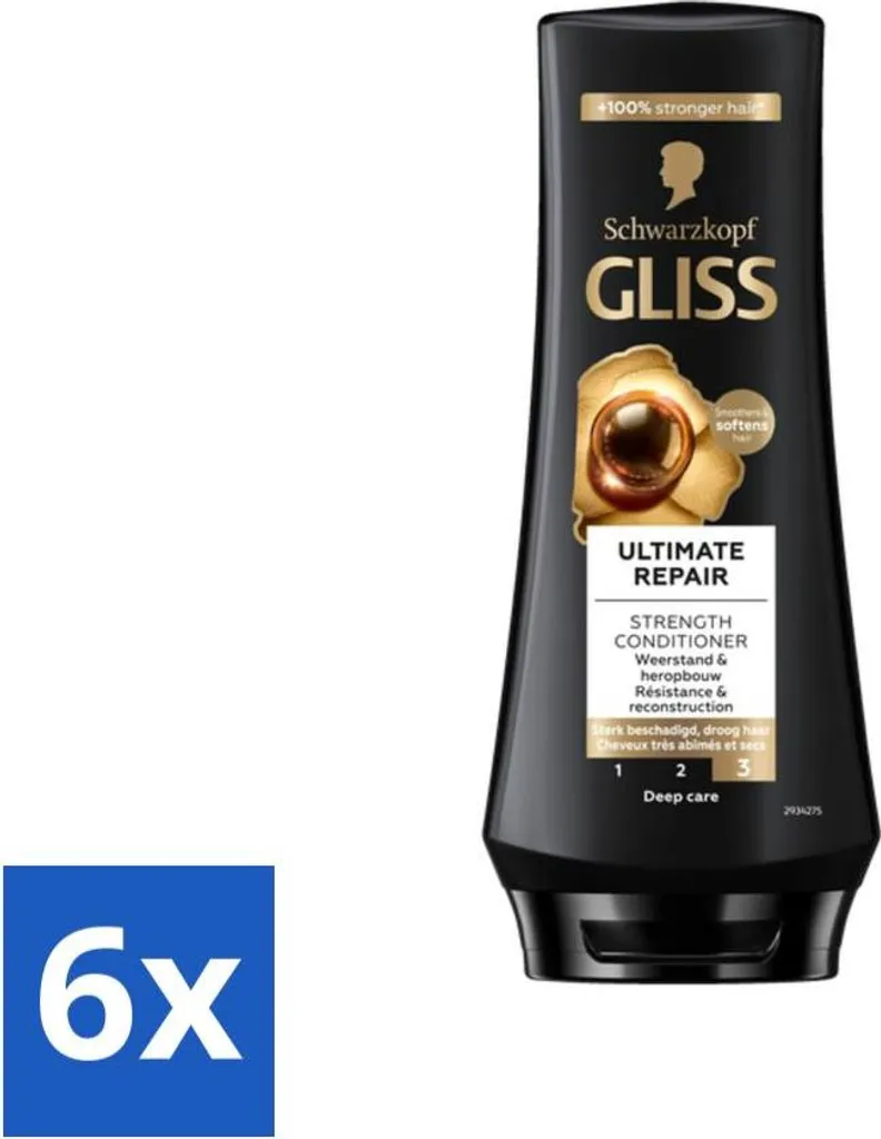 Gliss Hair Repair Après-Shampooing Régénération Ultime - Pack de 6 x 200ml