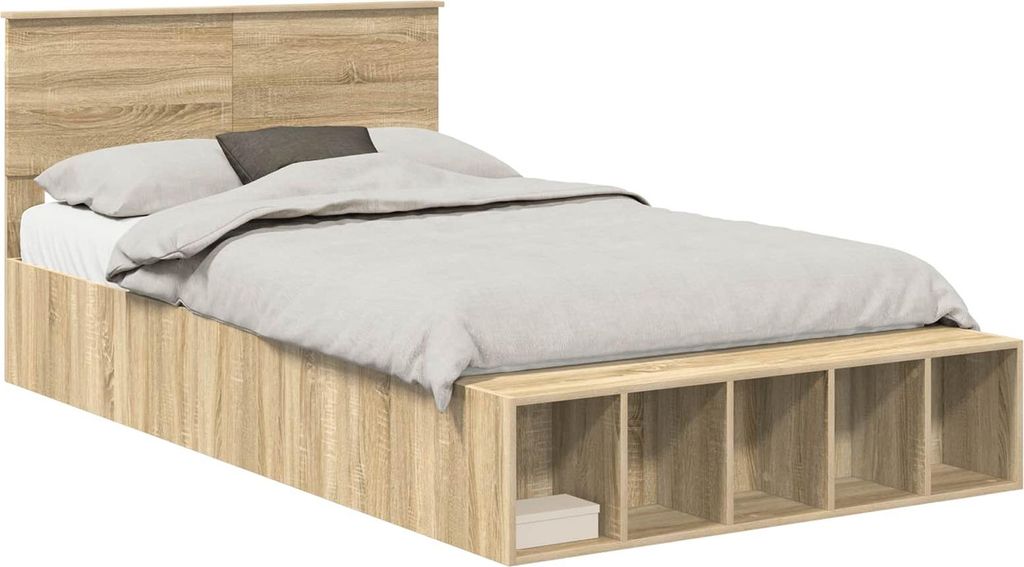 Bettrahmen mit Regal Sonoma-Eiche 135 x 190 cm Holzwerkstoff
