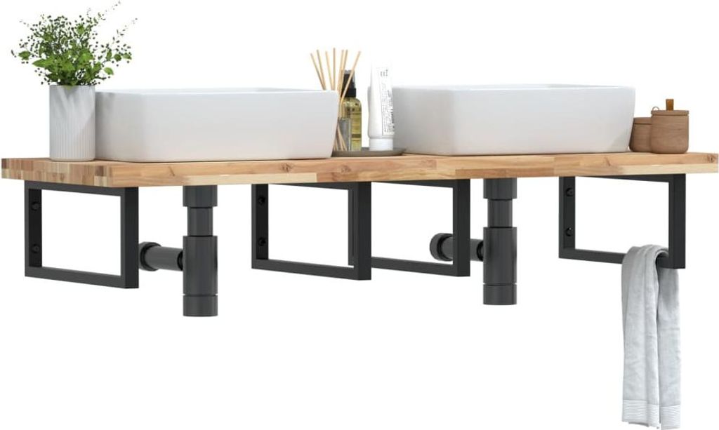 vidaXL Waschbeckenregal Wandmontage Stahl und Akazienholz