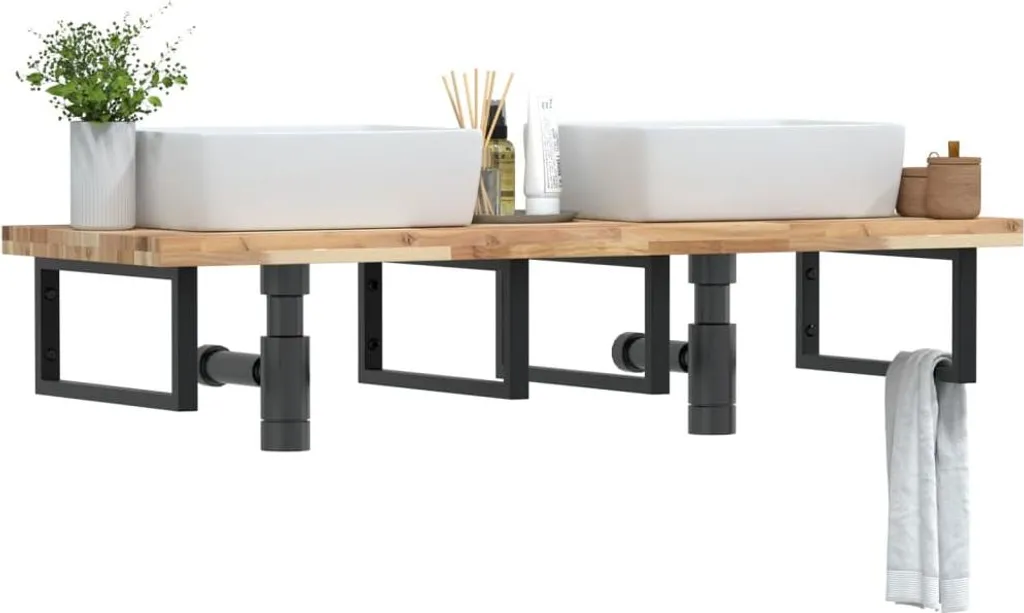 vidaXL Tablette murale vasque Acacia Massif et Acier - Robuste 60 cm