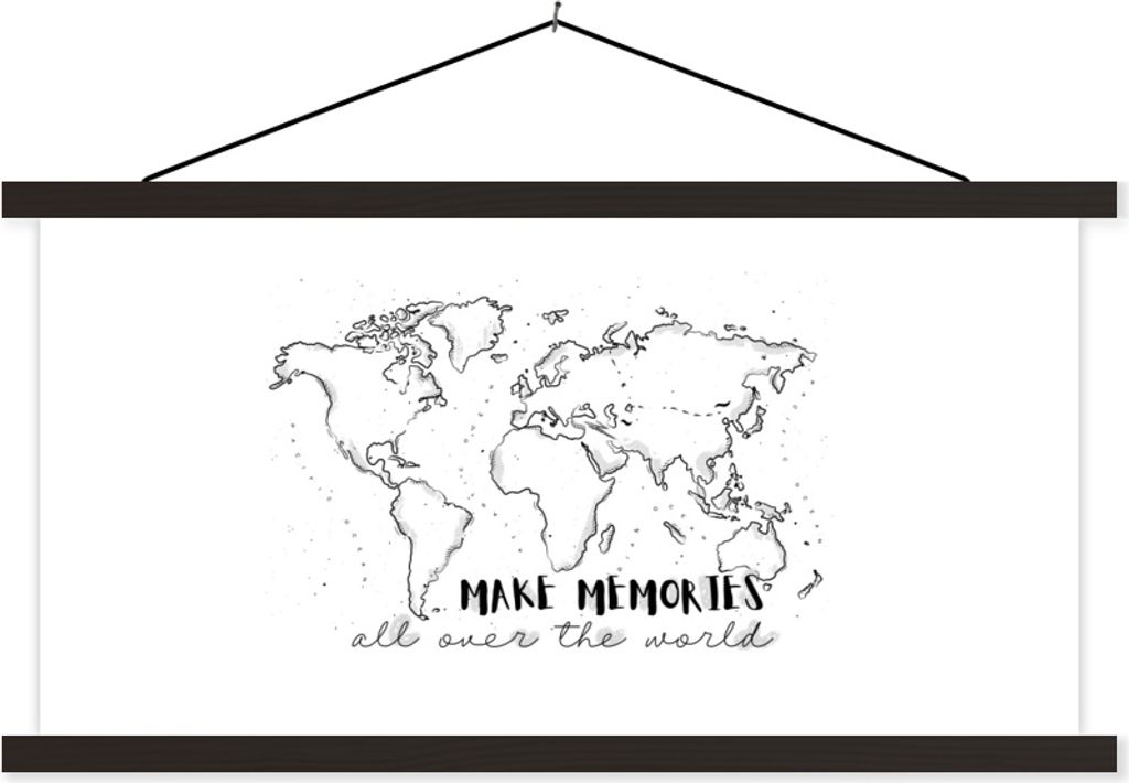 MuchoWow Textilposter Karte - Welt - Minimalismus 60x30 cm mit schwarzem Rahmen - Textilien