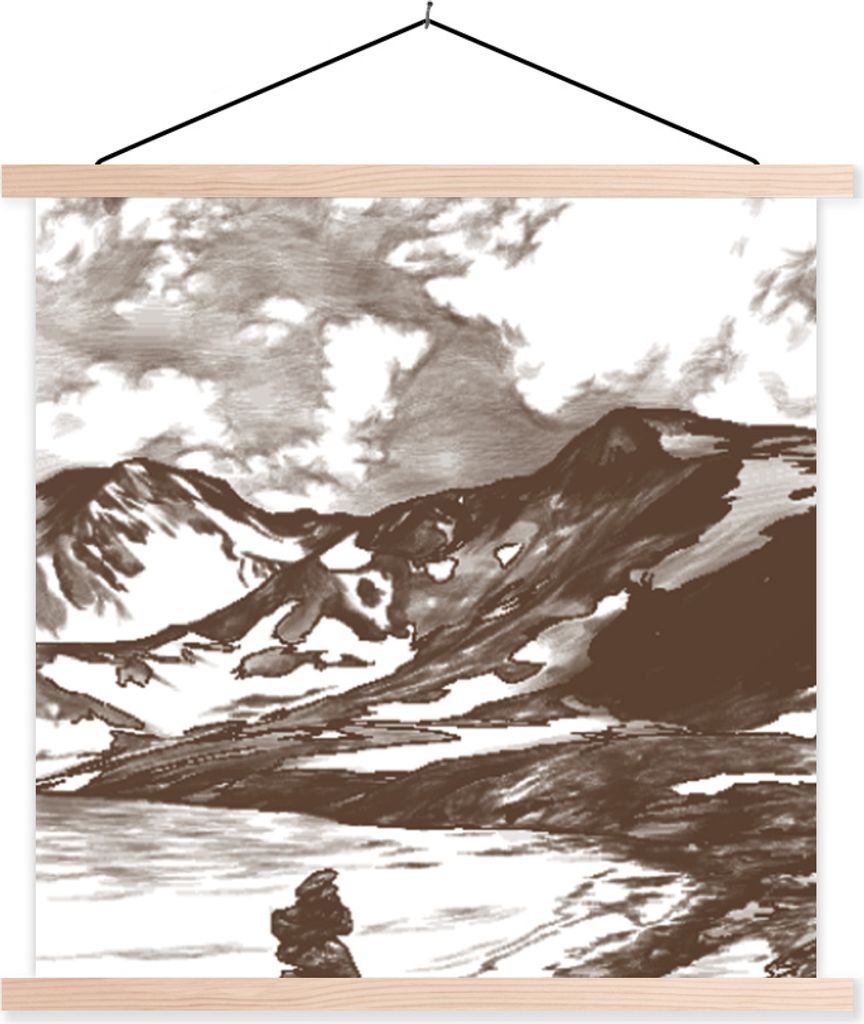 MuchoWow Textilposter Berg - Meer - Strand 40x40 cm mit holzfarbenen Rahmen - Posterleiste