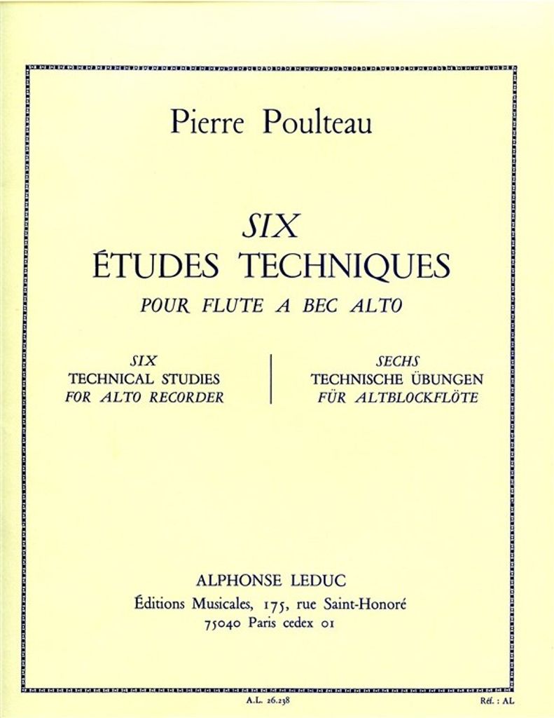 Poulteau 6 Etudes Techniques Flute A Bec (Alto)