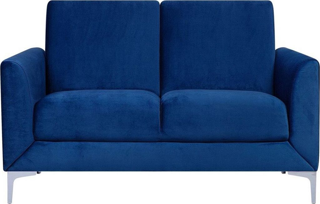 BELIANI 2-Sitzer Sofa Marineblau Samtbezug mit Silbernen Metallfüßen Dicke Sitz- und Rückenkissen Schmale Armlehnen Modern Polstersofa für Wohn...