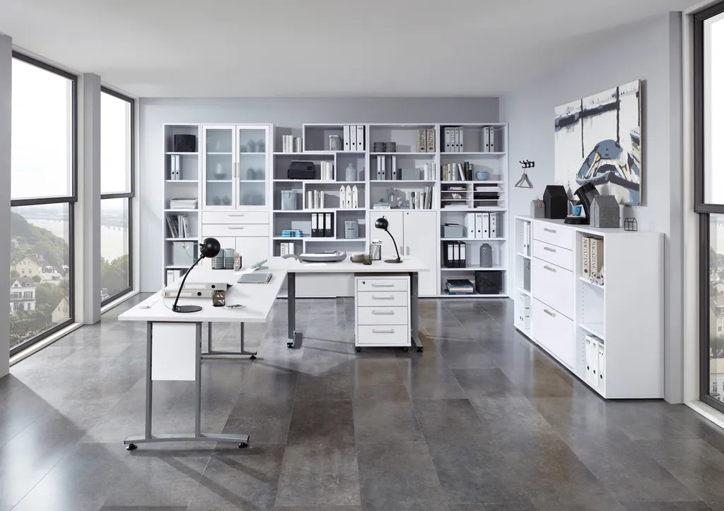 Caisson de bureau mobile CALVIA 4 à 4 tiroirs blanc brillant de rangement - 4