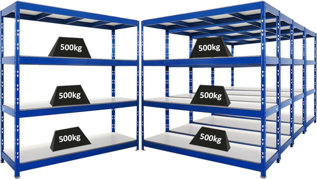 Mega Deal | 5x Profi Schwerlastregal Rhino | HxBxT 200x200x60cm | 4 Melamin-Ebenen 16mm | Fachlast 500kg | Blau