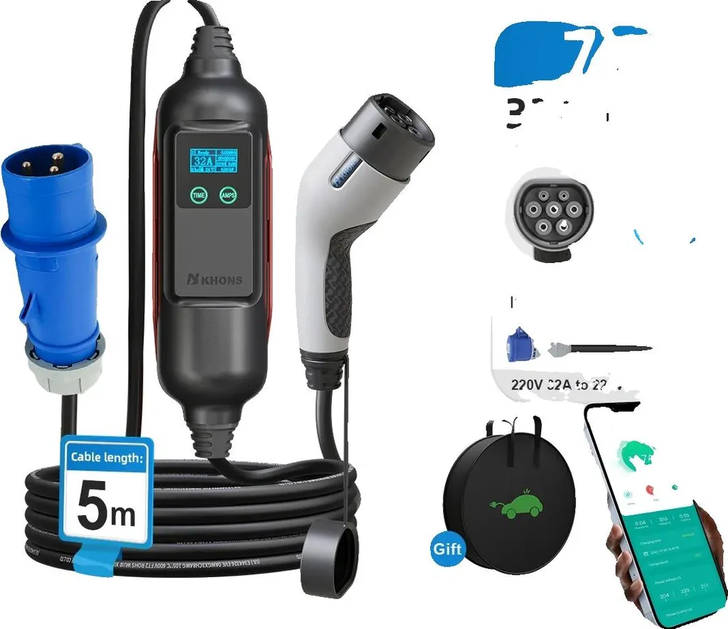 Borne de Recharge Mobile Type 2 7KW WiFi pour Voiture Électrique App