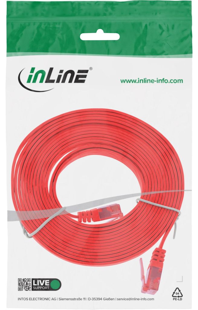 InLine Patchkabel flach, U/UTP, Cat.6, rot, 3m, 3 m, Cat6, U/UTP (UTP), Rot