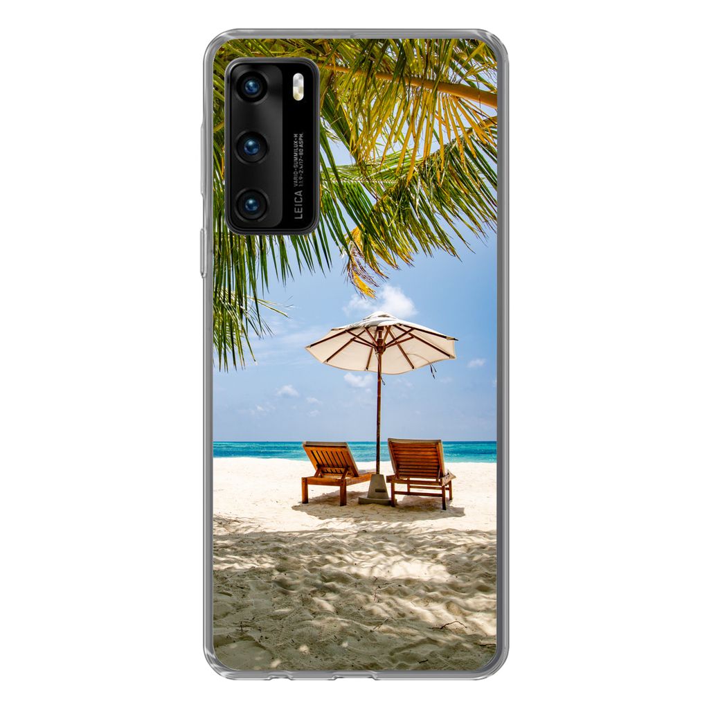 MuchoWow Handyhülle Schutzhülle Hülle für Huawei P40 Strandkorb - Sonnenschirm - Palme Silikon Softcase Handy Hülle - Handytasche