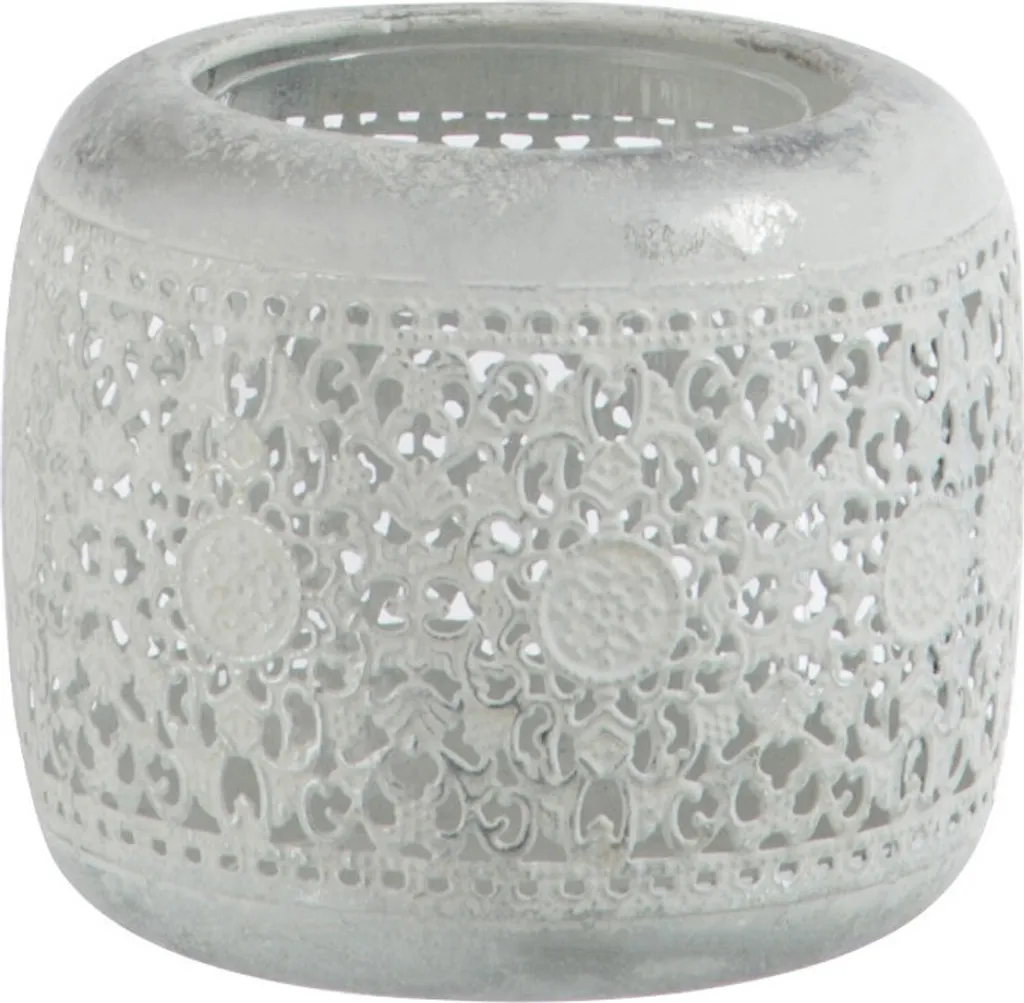 J-Line Porte-bougie Chauffe-plat Oriental Blanc Argent Métal et Verre
