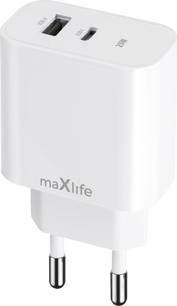 Maxlife PD QC MXTC-06 1x USB-C 1x USB 25W Netzladegerät weiß