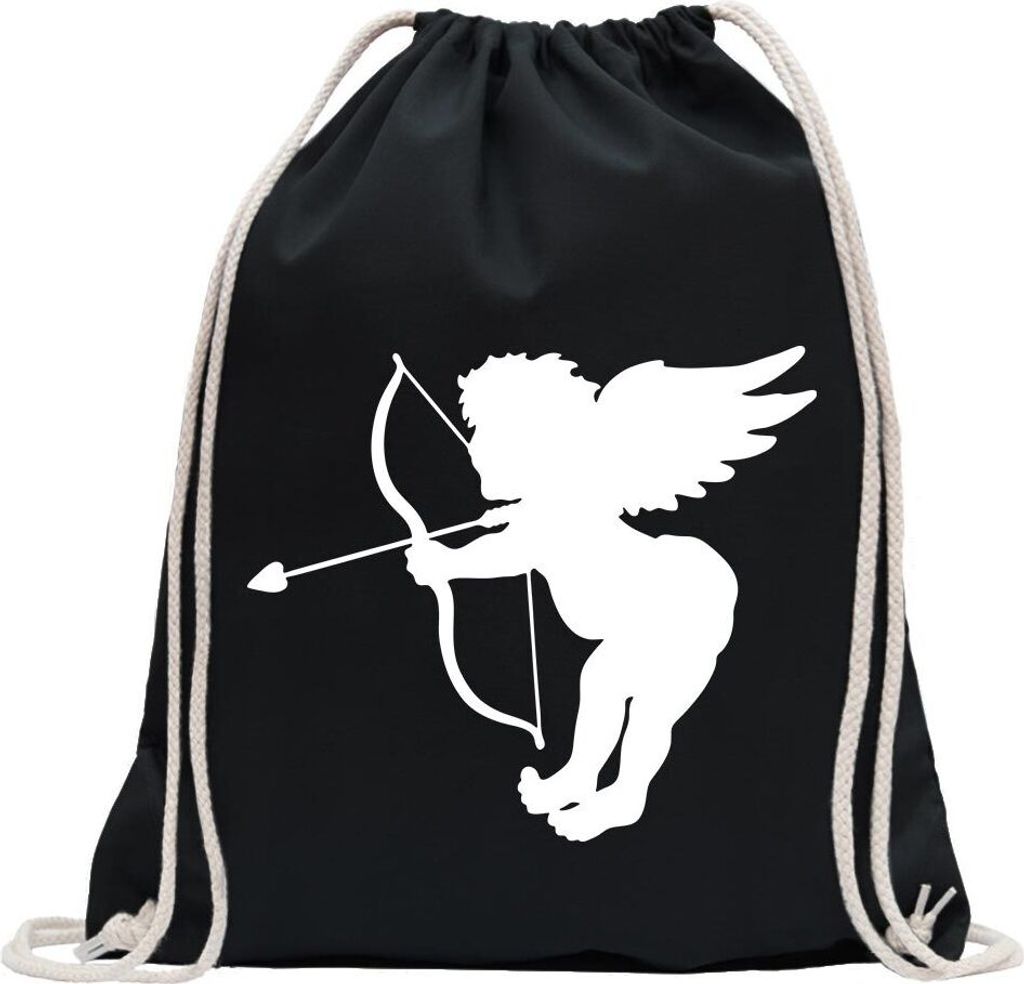 Kiwistar - Turnbeutel - schwarz - Engel - Liebesengel - Amor - Fun Rucksack Sport Beutel Gymsack Baumwolle mit Ziehgurt