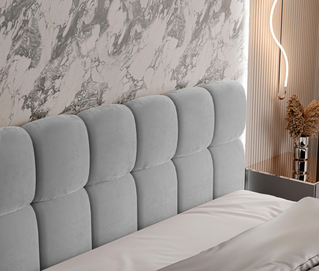 Polsterbett LIZBONA Farbe weiß ,Magic Velvet 2200, Schlaffläche 180 cm x 200 cm ,Bett mit gepolstertem Kopfteil, Design-Bett mit Bettkasten
