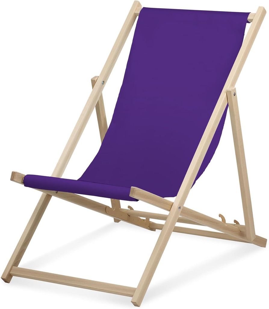 Liegestuhl - einfarbig - Lila - klappbar - aus Buchenholz - bis 95kg belastbar - 3fach verstellbare Lehne - Strandliege