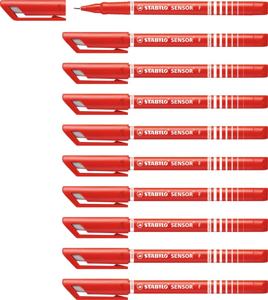 Fineliner mit gefederter Spitze - STABILO SENSOR F - fein - 10er Pack - rot