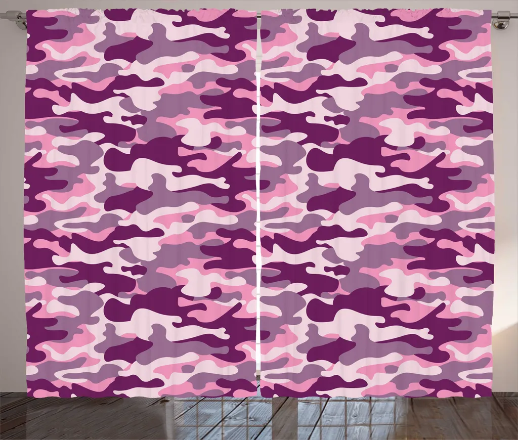 Rideaux de Salon Imprimés Camouflage 280x225cm avec Crochets Prune