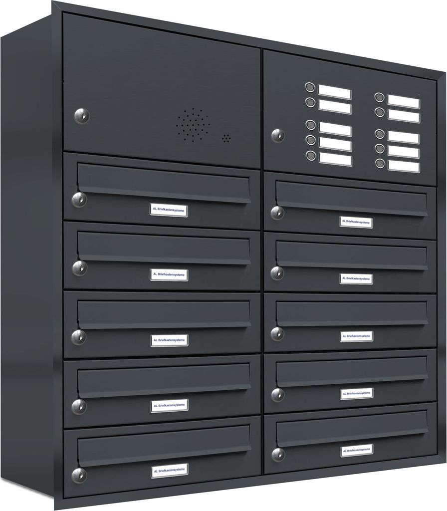 10er Briefkasten Anlage Unterputz Montage RAL 7016 Anthrazit Klingel