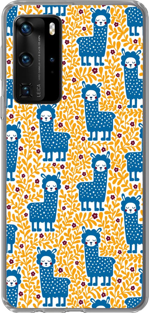 MuchoWow Handyhülle Schutzhülle Hülle für Telefoonhoesje Huawei P40 Pro Mädchen - Lama - Pflanzen - Schnittmuster - Mädchen - Kinder - Mäd...