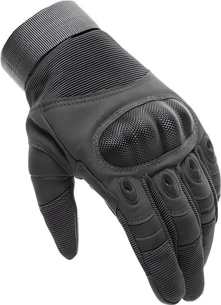 A black tactical glove is shown against a white background.