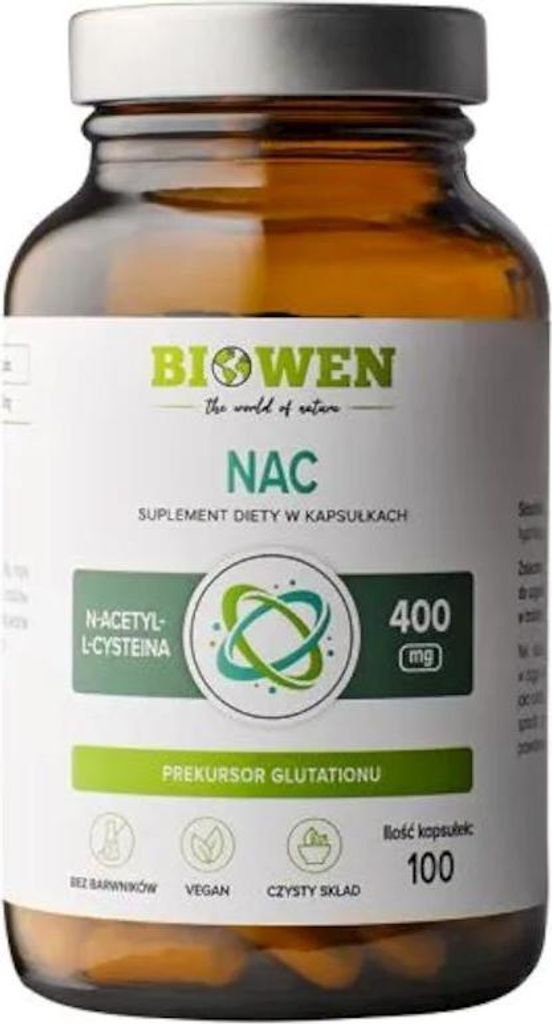 NAC (N-ACETYLO-L-CYSTEINA) (400 mg) BEZGLUTENOWA 100 KAPSUŁEK - BIOWEN