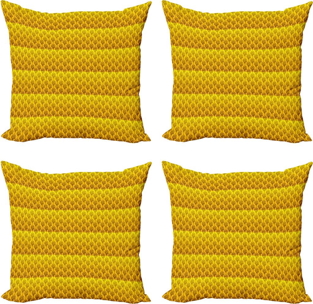 ABAKUHAUS Jahrgang Kissenbezug Set (4 Stück), Victorian wirbelt Blätter, Moderner Doppelseitiger Digitaldruck, 50 cm x 50 cm, Gelb und Braun