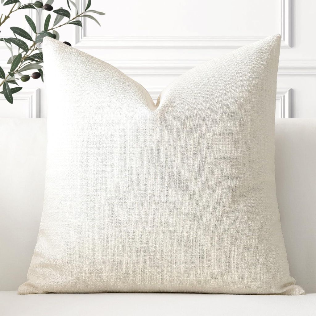 Set bestehend aus 1 Kissenbezug, einfarbiges Leinen, 40 x 40 cm, cremeweiß