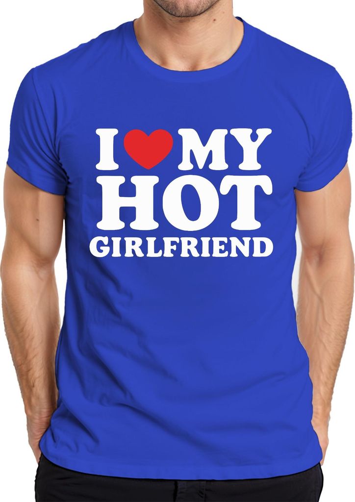 Ich liebe meine heiße Freundin Geschenk Lustig Valentinstag JGA Herren T-Shirt, Blau, L