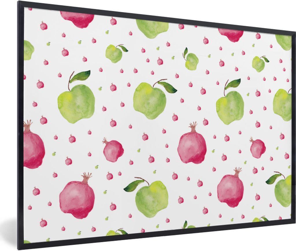 MuchoWow Gerahmtes Poster Apfel - Granatapfel - Vorlagen 60x40 cm - Poster mit Schwarzem Bilderrahmen Wandposter Rahmen Foto Bilder - Printing - ...