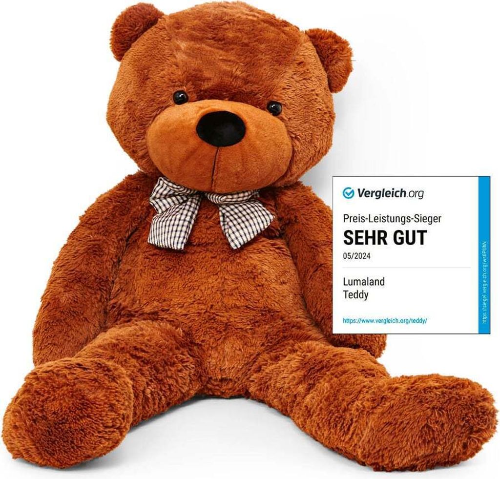 Lumaland Riesen XXL-Teddybär mit Knopfaugen und Schleife - Produktbild 