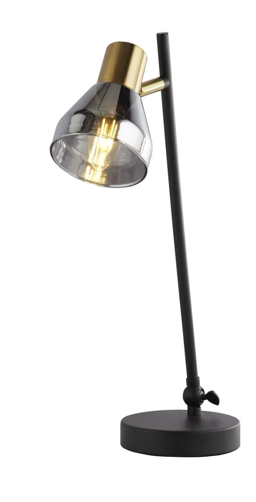 Lampe de Table 1LT Noir et Laiton Satiné avec Verre Fumé - Design Chic