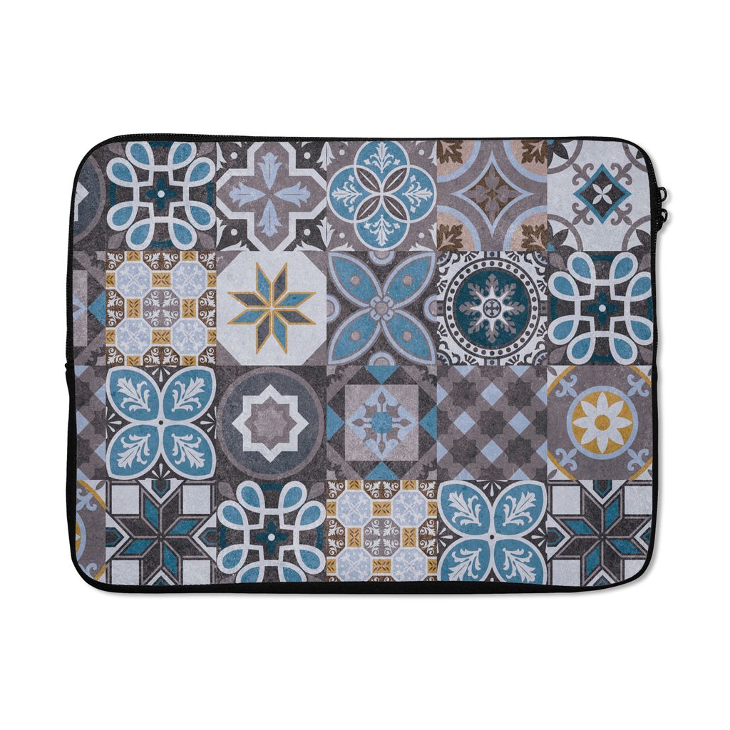 MuchoWow Laptop Hülle 15 Zoll Blumen - Muster - Blau - Braun Laptoptasche - Laptoptasche - Sleeve - Rundum-Schutz