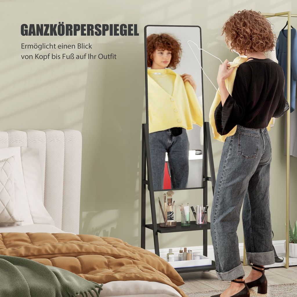 Grosser Spiegel HOMCOM Standspiegel Mit Rollen Stä Produktbild-Vorschau 3