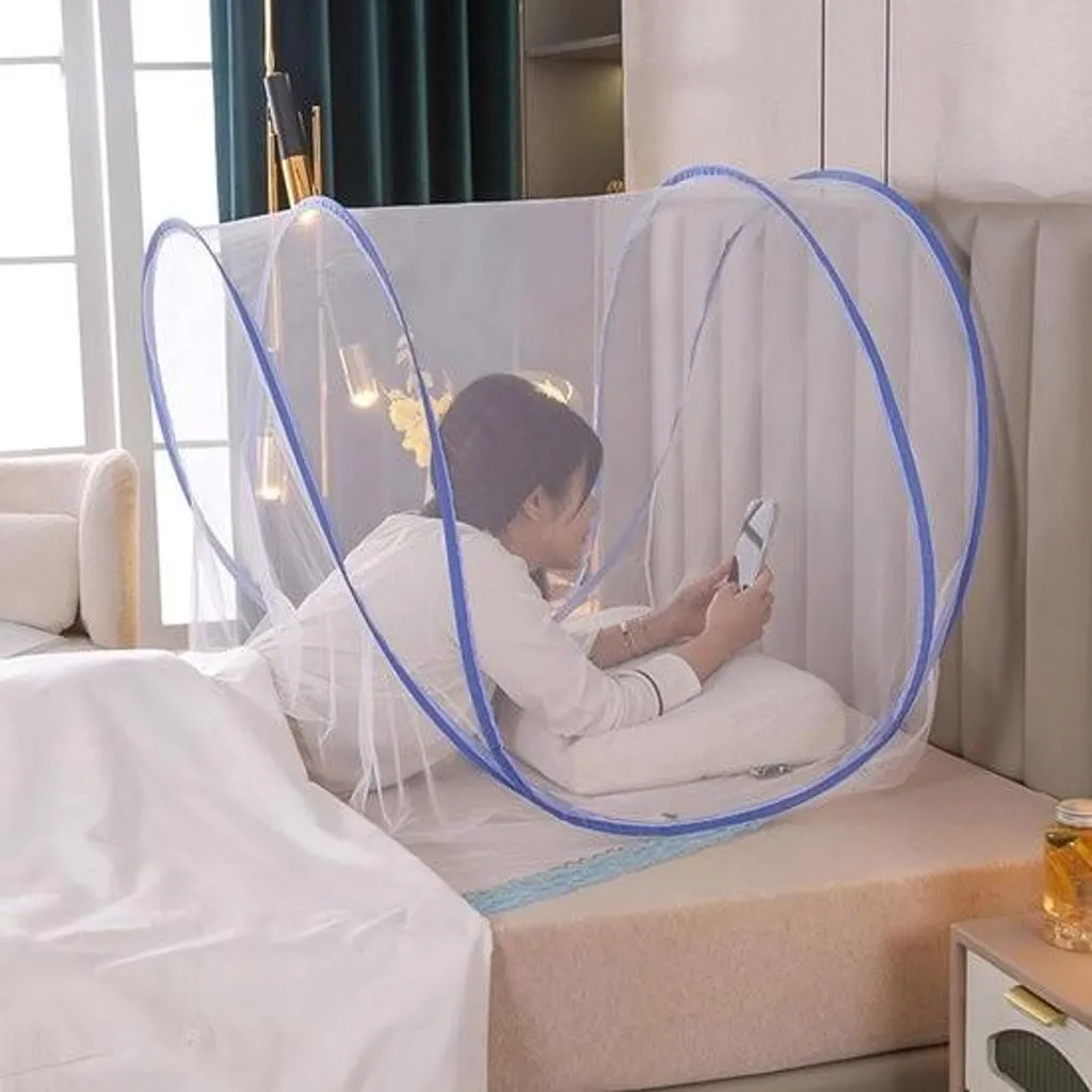 Mini moustiquaire pliable de tête bleue en maille haute résistance